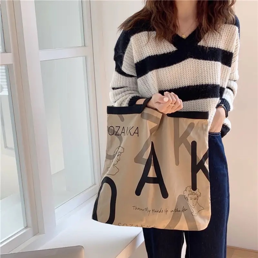 Korean Vintage Letters Graphic Canvas Tote Bag - Picture 2 of 9